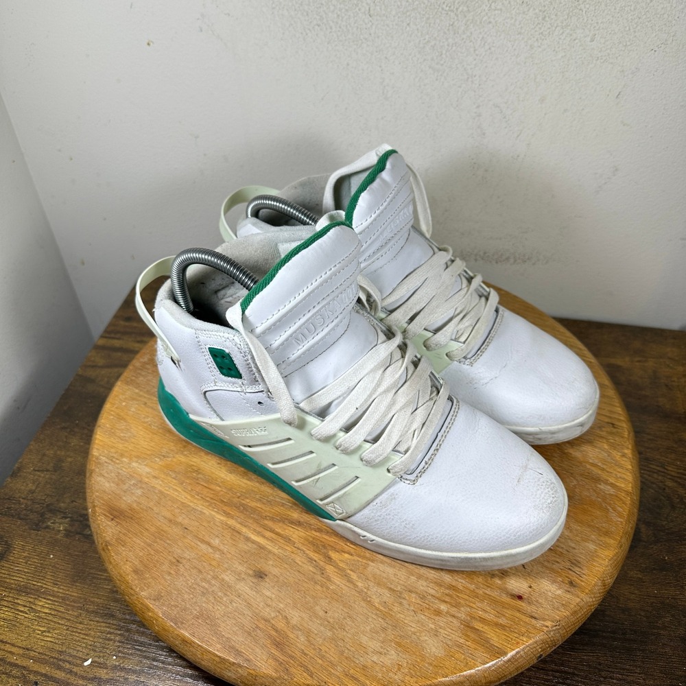 Supra Skytop III Mens White Green High Top Skate Sneakers Size 8 Leather Shoes